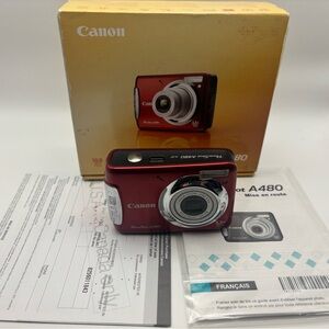 Canon PowerShot A480 10MP Digital Camera – Red (WORKS BUT AS-IS - PARTS/REPAIR)